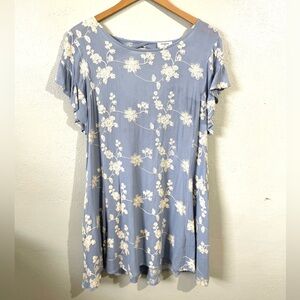 Cottagecore Romantic Blue Cream Floral Embroidered Ruffle Dress Umgee Medium